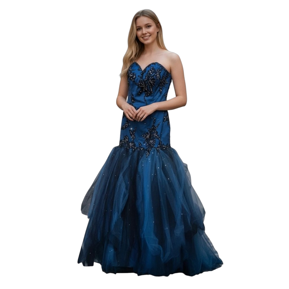 4 Madeline Gardener Blue and Black Prom‎ Dress NwT